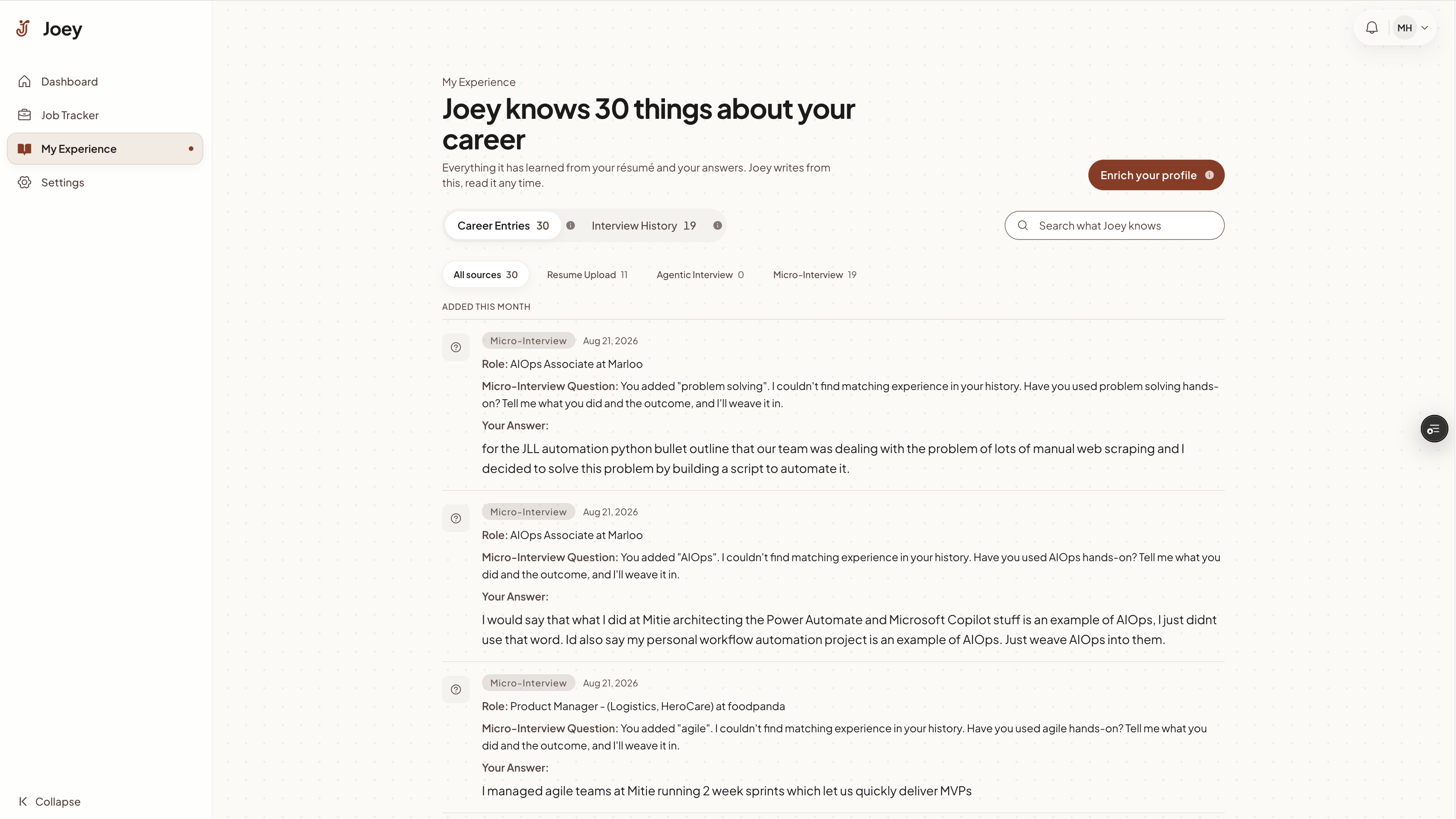 my experience career vault