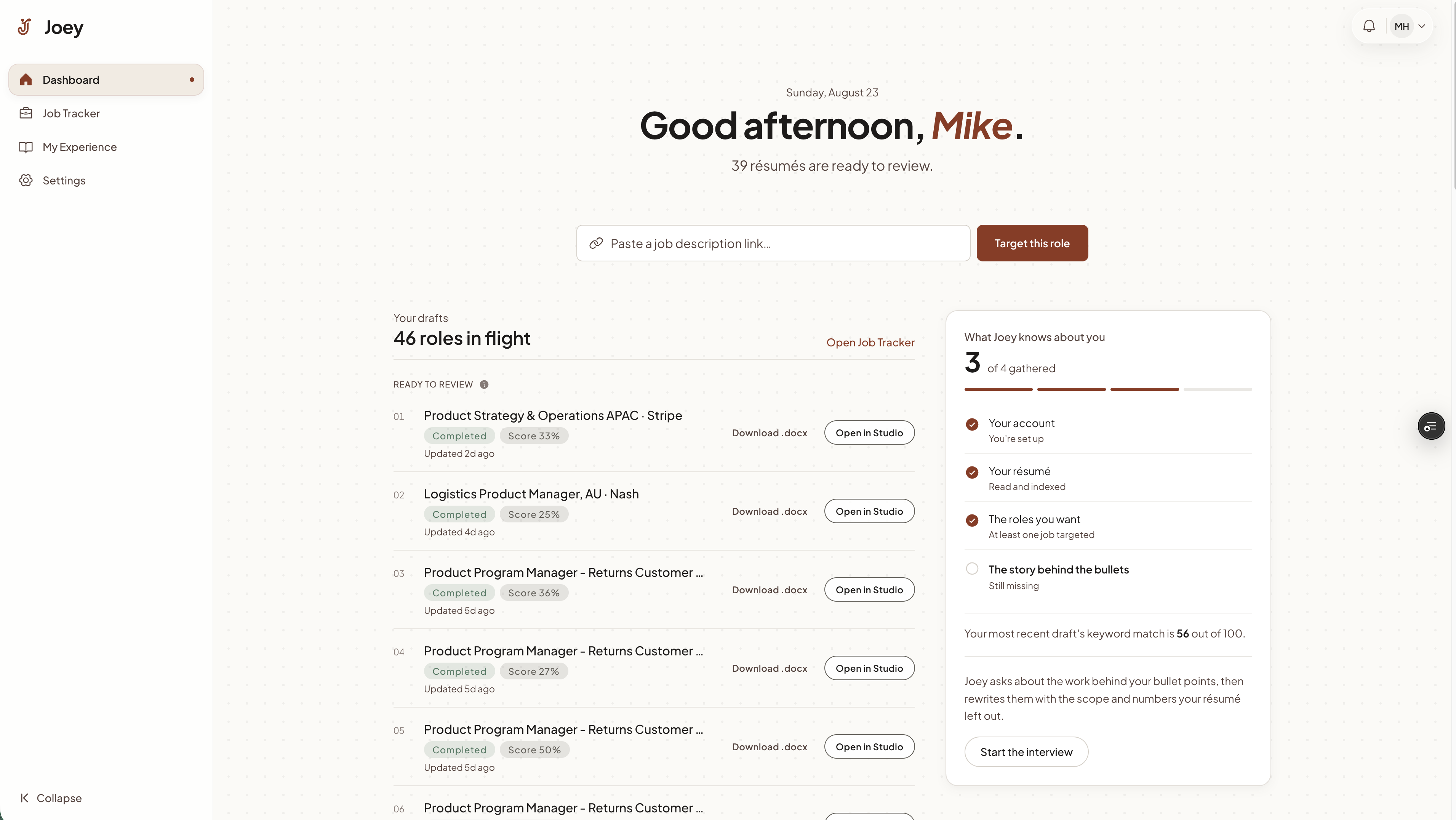 dashboard & ready-to-review drafts
